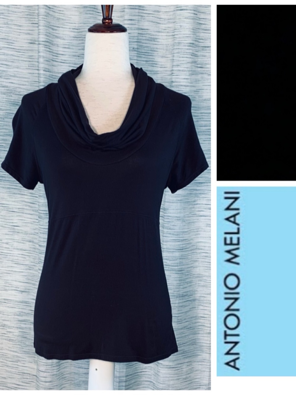 ANTONIO MELANI Milk Chocolate Brown Short Sleeve Cowl Neck Blouse.
